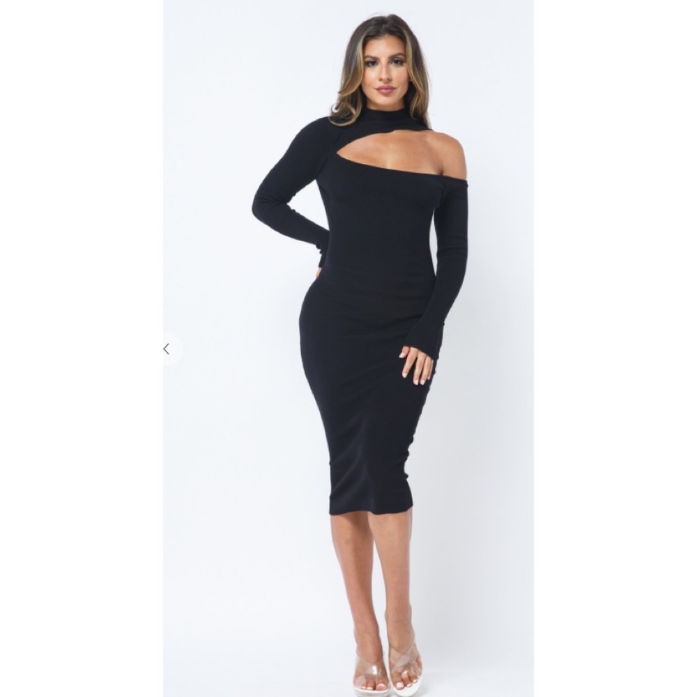 Black long sleeve midi dress